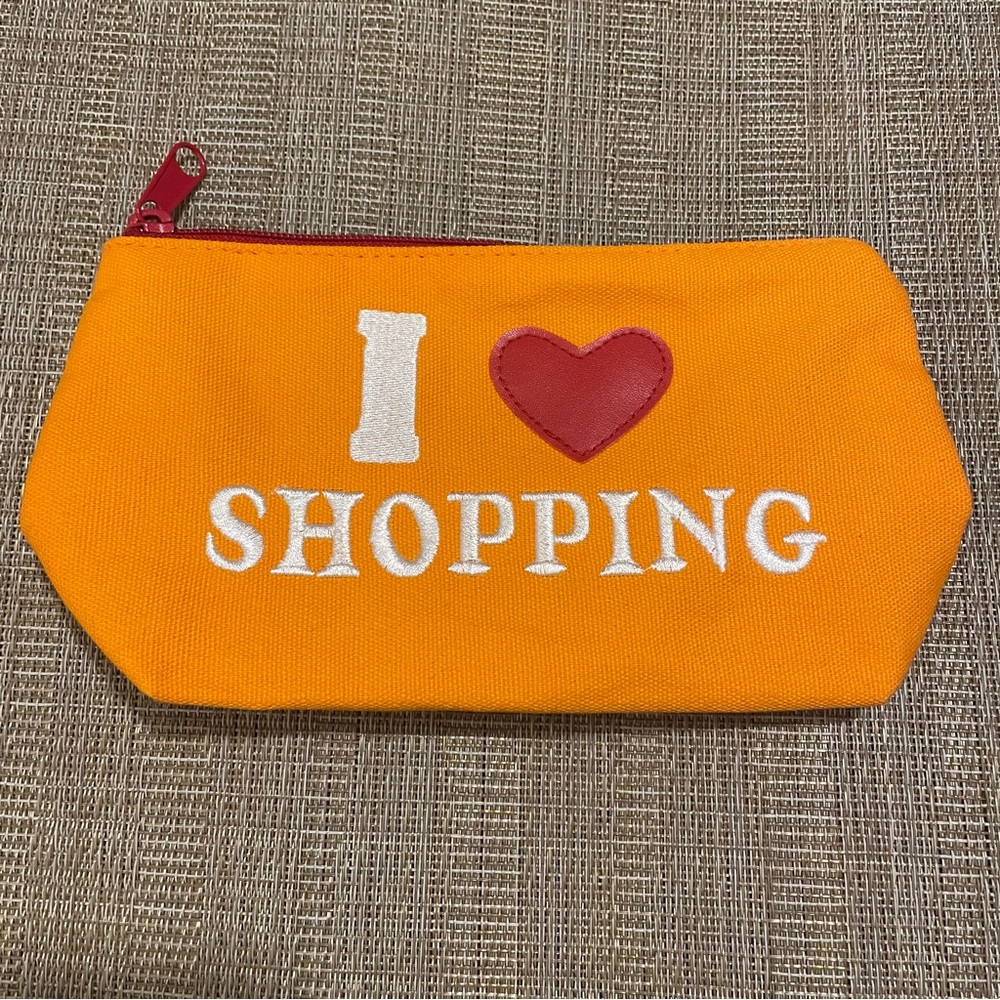 I ❤️ SHOPPING embroidered fabric cosmetic case